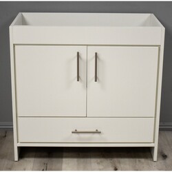 MTD VOLPA USA MTD-3136W-0 PACIFIC 36 INCH MODERN BATHROOM VANITY IN WHITE WITH STAINLESS STEEL ROUND HOLLOW HARDWARE CABINET ONLY