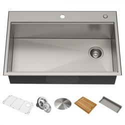 KRAUS KWT310-30 KORE WORKSTATION 30 INCH DROP-IN 16 GAUGE SINGLE BOWL STAINLESS STEEL KITCHEN SINK WITH ACCESSORIES (PACK OF 5)