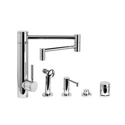 WATERSTONE FAUCETS 3600-18-4 HUNLEY KITCHEN FAUCET WITH 18 INCH ARTICULATED SPOUT - 4 PIECE SUITE
