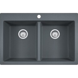 FRANKE DIG62D91-SHG PRIMO 33 INCH DUAL MOUNT DOUBLE BOWL GRANITE KITCHEN SINK IN SHADOW GRAY