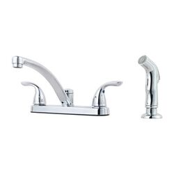 PFISTER G135-8000 PFIRST SERIES 5 7/8 INCH TWO LEVER HANDLES DECK MOUNT KITCHEN FAUCET WITH SIDE SPRAY - POLISHED CHROME