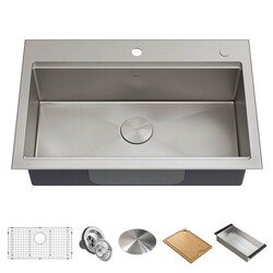 KRAUS KWT300-32 KORE WORKSTATION 32-INCH DROP-IN OR UNDERMOUNT SINGLE BOWL STAINLESS STEEL KITCHEN SINK WITH ACCESSORIES (PACK OF 5)