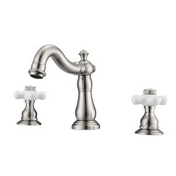 BARCLAY LFW104-PC ALDORA 6 INCH THREE HOLES DECK MOUNT WIDESPREAD BATHROOM FAUCET WITH PORCELAIN CROSS HANDLES