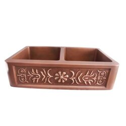 BARCLAY FSCDB3510-SAC SICILY 36 INCH DOUBLE BOWL APRON FRONT FARMER KITCHEN SINK - SMOOTH ANTIQUE COPPER