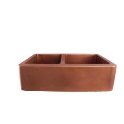 BARCLAY FSCDB3546-SAC OTERO 33 INCH DOUBLE BOWL APRON FRONT FARMER KITCHEN SINK - SMOOTH ANTIQUE COPPER