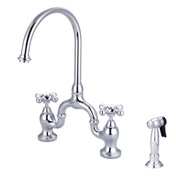 BARCLAY KFB504-MC BANNER 16 5/8 INCH THREE HOLES DECK MOUNT BRIDGE KITCHEN FAUCET WITH SIDE SPRAY AND BUTTON CROSS HANDLES