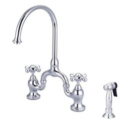 BARCLAY KFB504-MC2 BANNER 16 5/8 INCH THREE HOLES DECK MOUNT BRIDGE KITCHEN FAUCET WITH SIDE SPRAY AND CROSS HANDLES