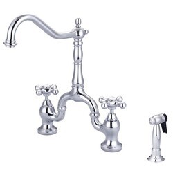 BARCLAY KFB506-MC CARLTON 14 3/4 INCH THREE HOLES DECK MOUNT BRIDGE KITCHEN FAUCET WITH SIDE SPRAY AND BUTTON CROSS HANDLES