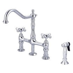 BARCLAY KFB508-MC EMRAL 12 3/4 INCH FOUR HOLES DECK MOUNT BRIDGE KITCHEN FAUCET WITH SIDE SPRAY AND BUTTON CROSS HANDLES