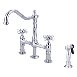 BARCLAY KFB508-MC2 EMRAL 12 3/4 INCH FOUR HOLES DECK MOUNT BRIDGE KITCHEN FAUCET WITH SIDE SPRAY AND CROSS HANDLES