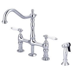 BARCLAY KFB508-PL EMRAL 12 3/4 INCH FOUR HOLES DECK MOUNT BRIDGE KITCHEN FAUCET WITH SIDE SPRAY AND PORCELAIN LEVER HANDLES