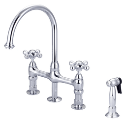 BARCLAY KFB512-MC2 HARDING 15 INCH FOUR HOLES DECK MOUNT BRIDGE KITCHEN FAUCET WITH SIDE SPRAY AND CROSS HANDLES
