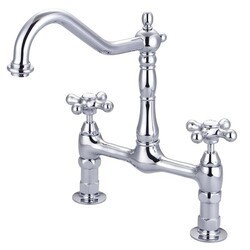 BARCLAY KFB514-MC GUTHRIE 12 3/4 INCH TWO HOLES DECK MOUNT BRIDGE KITCHEN FAUCET WITH BUTTON CROSS HANDLES