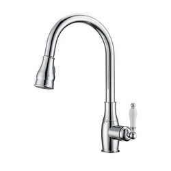 BARCLAY KFS410-L3 CARYL 16 1/2 INCH SINGLE HOLE DECK MOUNT KITCHEN FAUCET WITH PULL-DOWN SPRAY AND PORCELAIN LEVER HANDLE