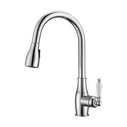 BARCLAY KFS411-L3 CULLEN 16 1/2 INCH SINGLE HOLE DECK MOUNT KITCHEN FAUCET WITH PULL-DOWN SPRAY AND PORCELAIN LEVER HANDLE