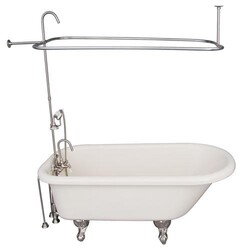 BARCLAY TKADTR60-BBN2 ANTHEA 60 INCH ACRYLIC FREESTANDING CLAWFOOT SOAKER BATHTUB IN BISQUE WITH PORCELAIN LEVER TUB FILLER AND HAND SHOWER IN BRUSHED NICKEL
