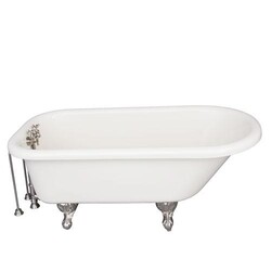 BARCLAY TKADTR60-BBN3 ANTHEA 60 INCH ACRYLIC FREESTANDING CLAWFOOT SOAKER BATHTUB IN BISQUE WITH WALL MOUNT METAL CROSS TUB FILLER IN SATIN NICKEL
