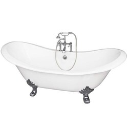 BARCLAY TKCTDSH-CP2 MARSHALL 72 INCH CAST IRON FREESTANDING CLAWFOOT SOAKER BATHTUB IN WHITE WITH 7 INCH DECK HOLE METAL CROSS TUB FILLER IN CHROME