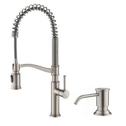 KRAUS KPF-1683SFS-KSD-80SFS SELLETTE COMMERCIAL STYLE PULL-DOWN KITCHEN FAUCET WITH SOAP DISPENSER IN SPOT FREE STAINLESS STEEL