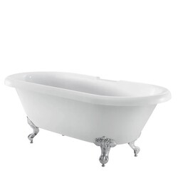 BARCLAY ATDRN69I-WH CLAUDIA 67 INCH ACRYLIC FREESTANDING CLAWFOOT OVAL SOAKER DOUBLE ROLL TOP BATHTUB WITH TAP DECK - NO DRILLINGs IN WHITE