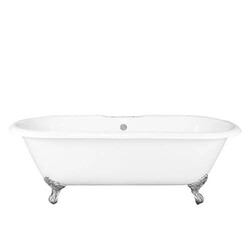 BARCLAY CTDRH-WH DUET 66 INCH CAST IRON FREESTANDING CLAWFOOT OVAL SOAKER DOUBLE ROLL TOP BATHTUB WITH 7 INCH RIM HOLES - WHITE