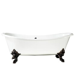 BARCLAY CTDS7H73L-WH NELSON 72 INCH CAST IRON FREESTANDING CLAWFOOT OVAL SOAKER DOUBLE SLIPPER BATHTUB WITH 7 INCH RIM HOLES - WHITE
