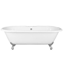 BARCLAY CTDRN61-WH COLUMBUS 60 INCH CAST IRON FREESTANDING CLAWFOOT OVAL SOAKER DOUBLE ROLL TOP BATHTUB - WHITE