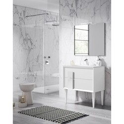 LUCENA BATH 42981 DÉCOR CRISTAL 24 INCH FREESTANDING 2 DRAWER VANITY WITH CERAMIC SINK IN WHITE WITH WHITE GLASS HANDLE