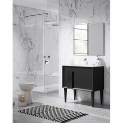 LUCENA BATH 42991 DÉCOR CRISTAL 24 INCH FREESTANDING 2 DRAWER VANITY WITH CERAMIC SINK IN BLACK WITH BLACK GLASS HANDLE