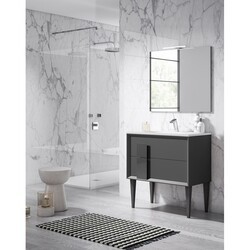 LUCENA BATH 43031 DÉCOR CRISTAL 24 INCH FREESTANDING 2 DRAWER VANITY WITH CERAMIC SINK IN GREY WITH GREY GLASS HANDLE