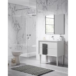 LUCENA BATH 43041-01/GREY DÉCOR CRISTAL 24 INCH FREESTANDING 2 DRAWER VANITY WITH CERAMIC SINK IN WHITE WITH GREY GLASS HANDLE