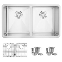 STYLISH S-301G 32 INCH DOUBLE BASIN STAINLESS STEEL UNDERMOUNT KITCHEN SINK WITH STRAINERS