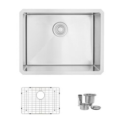 STYLISH S-307XG 23 INCH SINGLE BASIN UNDERMOUNT STAINLESS STEEL KITCHEN SINK WITH GRID AND STRAINER