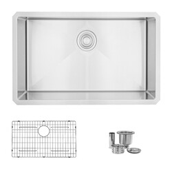 STYLISH S-311XG 30 INCH STAINLESS STEEL SINGLE BASIN UNDERMOUNT KITCHEN SINK WITH GRID AND STRAINER