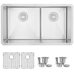 STYLISH S-325XG 32 INCH STAINLESS STEEL DOUBLE BASIN LOW DIVIDER UNDERMOUNT KITCHEN SINK WITH GRIDS AND STRAINERS