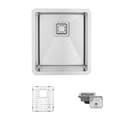STYLISH S-509XG 16 INCH SINGLE BASIN UNDERMOUNT STAINLESS STEEL KITCHEN SINK WITH GRID AND SQUARE STRAINER