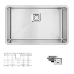 STYLISH S-511XG 30 INCH SINGLE BASIN UNDERMOUNT STAINLESS STEEL KITCHEN SINK WITH GRID AND SQUARE STRAINER