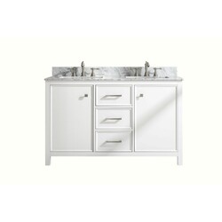 LEGION FURNITURE WLF2154-W 54 INCH WHITE FINISH DOUBLE SINK VANITY CABINET WITH CARRARA WHITE TOP