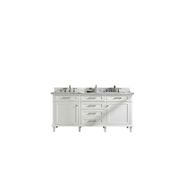 LEGION FURNITURE WLF2272-W 72 INCH WHITE DOUBLE SINGLE SINK VANITY CABINET WITH CARRARA WHITE TOP