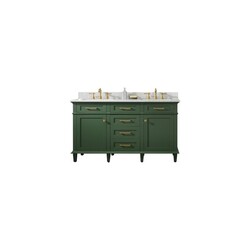 LEGION FURNITURE WLF2260D-VG 60 INCH VOGUE GREEN FINISH DOUBLE SINK VANITY CABINET WITH CARRARA WHITE TOP
