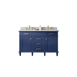 LEGION FURNITURE WLF2254-B 54 INCH BLUE FINISH DOUBLE SINK VANITY CABINET WITH CARRARA WHITE TOP