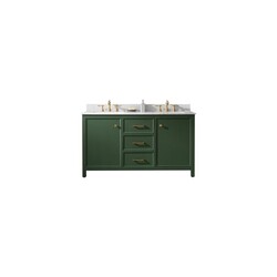 LEGION FURNITURE WLF2160D-VG 60 INCH VOGUE GREEN FINISH DOUBLE SINK VANITY CABINET WITH CARRARA WHITE TOP