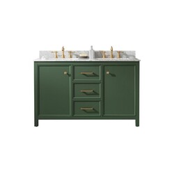 LEGION FURNITURE WLF2154-VG 54 INCH VOGUE GREEN FINISH DOUBLE SINK VANITY CABINET WITH CARRARA WHITE TOP