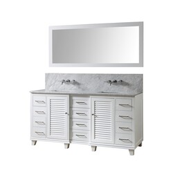 DIRECT VANITY SINKS 72BD16P-WWC-WM-M ULTIMATE SHUTTER PREMIUM 72 INCH VANITY IN WHITE WITH CARRARA WHITE MARBLE VANITY TOP WITH WHITE BASINS AND MIRROR