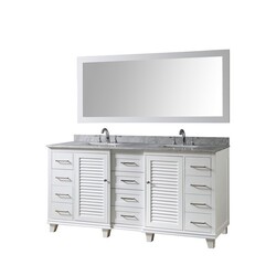DIRECT VANITY SINKS 72BD16-WWC-M ULTIMATE SHUTTER 72 INCH VANITY IN WHITE WITH CARRARA WHITE MARBLE VANITY TOP WITH WHITE BASINS AND MIRROR