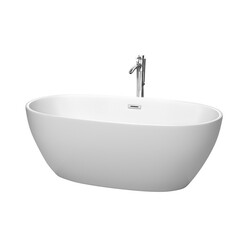 WYNDHAM COLLECTION WCBTE306163MWATP11 JUNO 63 INCH FREESTANDING BATHTUB IN MATTE WHITE WITH FLOOR MOUNTED FAUCET, DRAIN AND OVERFLOW TRIM