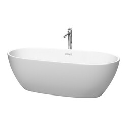 WYNDHAM COLLECTION WCBTE306171MWATP11 JUNO 71 INCH FREESTANDING BATHTUB IN MATTE WHITE WITH FLOOR MOUNTED FAUCET, DRAIN AND OVERFLOW TRIM