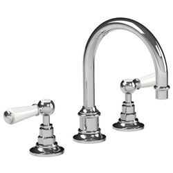 LEFROY BROOKS CW-1108 CLASSIC TUBULAR THREE HOLES DECK MOUNT BASIN MIXER WITH WHITE LEVER HANDLES