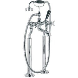LEFROY BROOKS MH1144 MACKINTOSH 42 7/8 INCH TWO HOLES FLOOR MOUNT TUB FILLER WITH STANDPIPES AND HANDSHOWER
