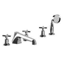 LEFROY BROOKS M1-2204 MACKINTOSH 3 1/2 INCH FIVE HOLES DECK MOUNT TUB FILLER WITH PULL-OUT METAL HANDSHOWER AND CROSS HANDLES